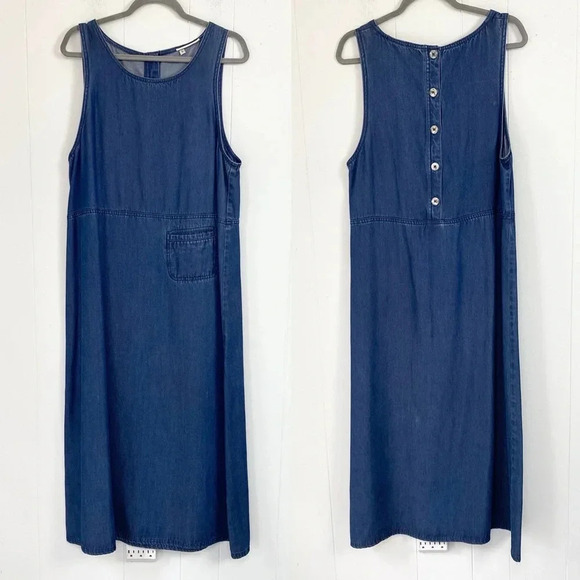 VTG Maxi Dress Womens Sz. S Denim Button Down Back Jumper Prairie Cottagecore - Picture 1 of 16